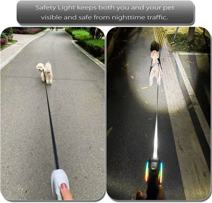 Dog Leash with LED Light for Night Walks, 16FT Rechargeable Dog Walking Leash with , 360° Tangle-Free, One-Button Control, Ergonomic Handle for Small Medium Dogs up to 55Lbs(White)